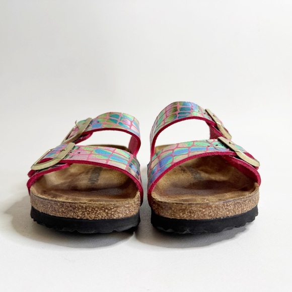 Birkenstock Arizona Sandal Slide Leather Pink Gator Gleem Hologram Iridescent 8 - Picture 4 of 9